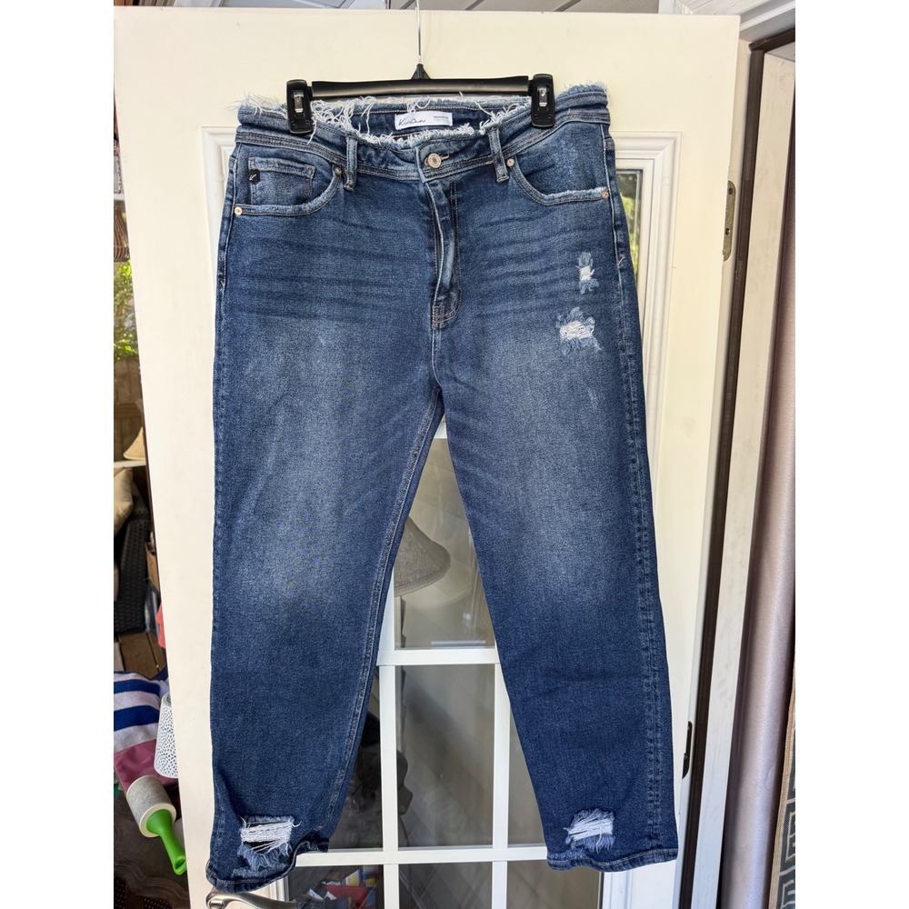 Kancan Jeans Boyfriend Sz 30 High Rise Rolled Hem Ripped Distressed Blue Denim